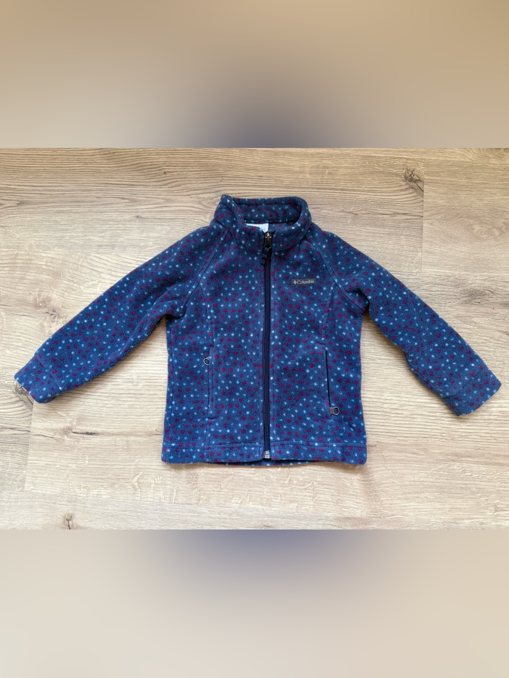 Columbia | Navy Blue Fleece Jacket with Red Dot Print